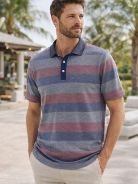 Tasso Elba Striped Polo in Blue and Mauve